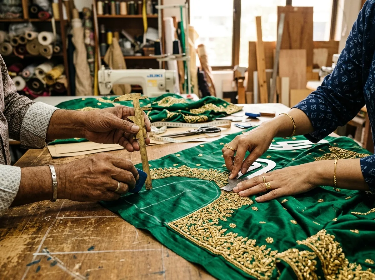 Master craftsman pattern cutting and suit tailoring at Libas Shop atelier Lahore