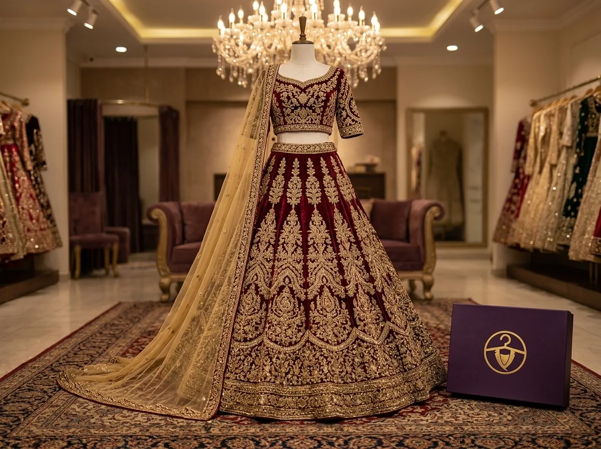 Royal Velvet Bridal Lehenga - Custom Tailoring & Stitching in Lahore